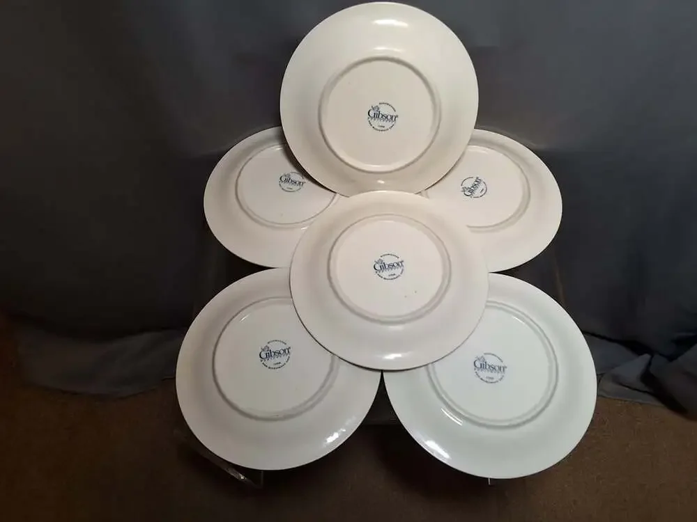 Vintage Gibson China Flourish Plate 7 3/4” White Raised Fruit Detail